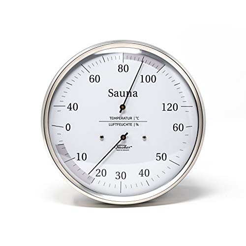 Fischer 194.01 – Sauna-Thermohygrometer – 130mm Haar-Hygrometer und Bimetall-Thermometer aus Edelstahl Made in Germany - 2