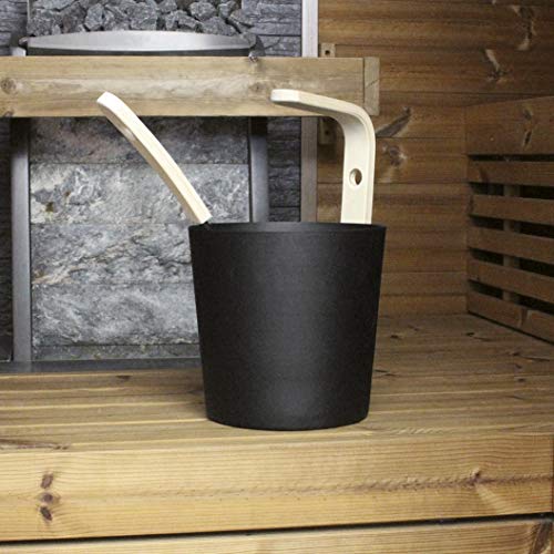LUMO Earth 6,5L Sauna Kübel und Kelle mit Holzgriff, meerwasserbeständiges Aluminium, Schwarz Saunakübel Set – Finnisches Design - 6