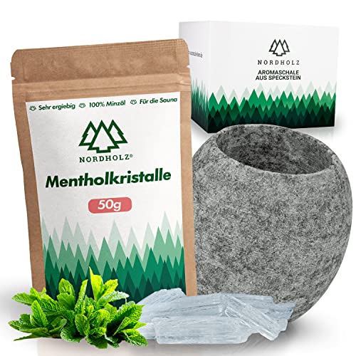 NORDHOLZ® Mentholkristalle Sauna 50g + Sauna Aromaschale...