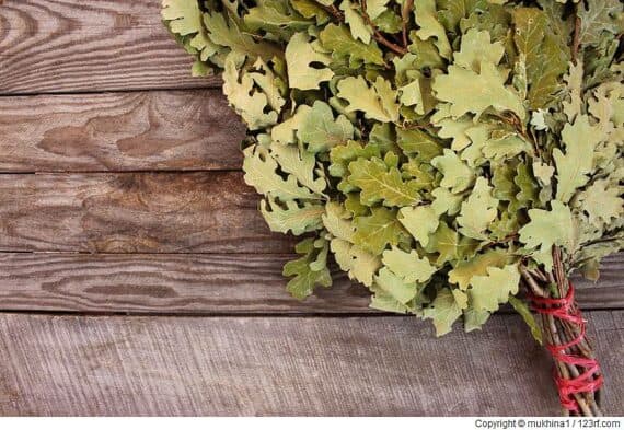 Oak Besen für ein Bad auf Holzuntergrund