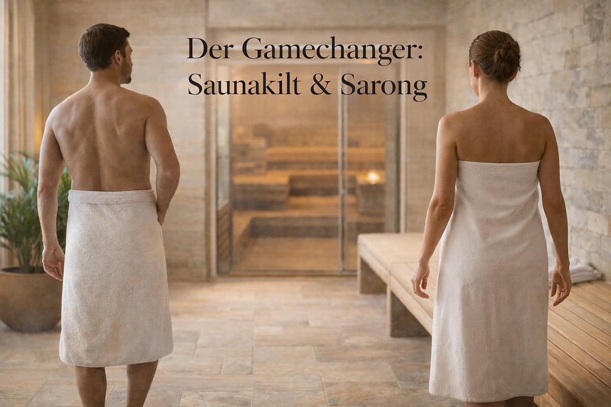 Entspannende Saunazeit mit Paar im Wellnessbereich, Erlebnis Sauna und Saunagarten.