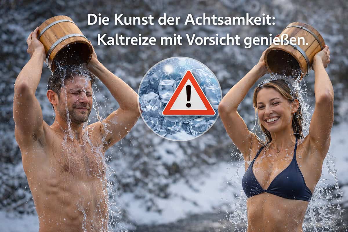 Kälteerlebnis im Freien mit Wasser und Schnee, sorgfältig genießen.