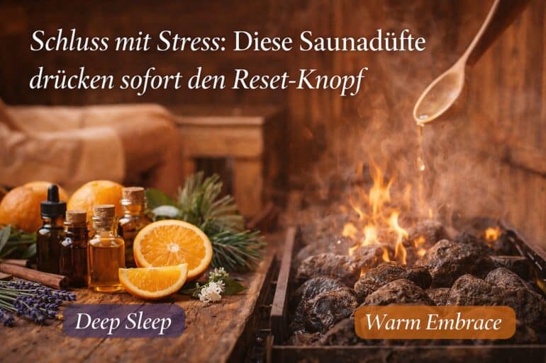 Entspannende Saunadüfte mit ätherischen Ölen für tieferen Schlaf und Stressabbau.
